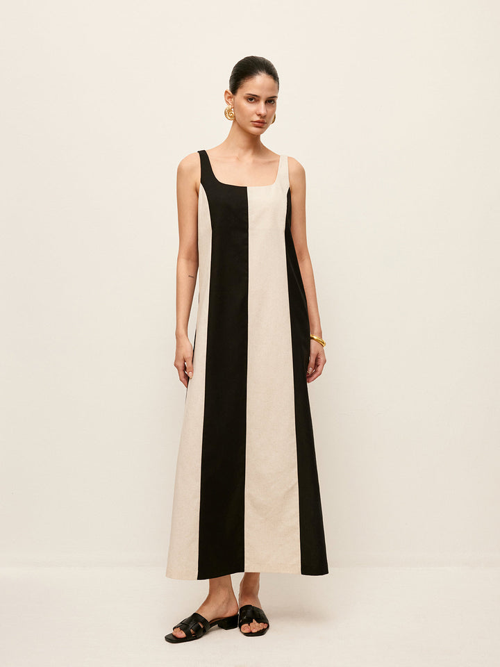 Cotton & Linen Striped Sleeveless Dress