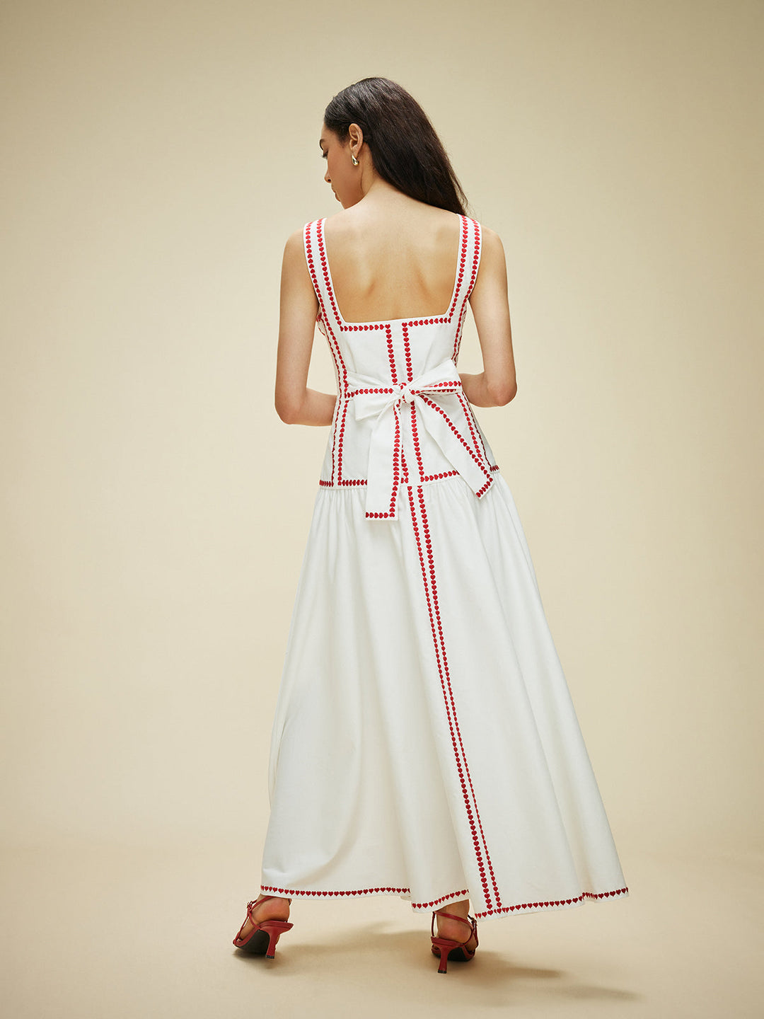 Cotton Contrast Trim Back Tie Dress