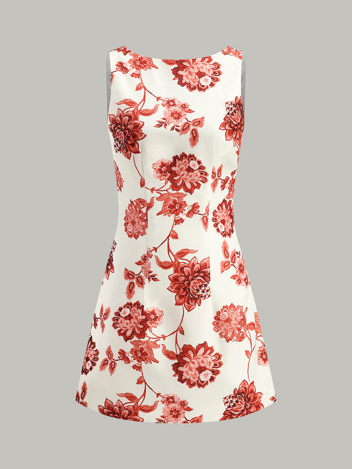 Floral Backless A-Line Dress
