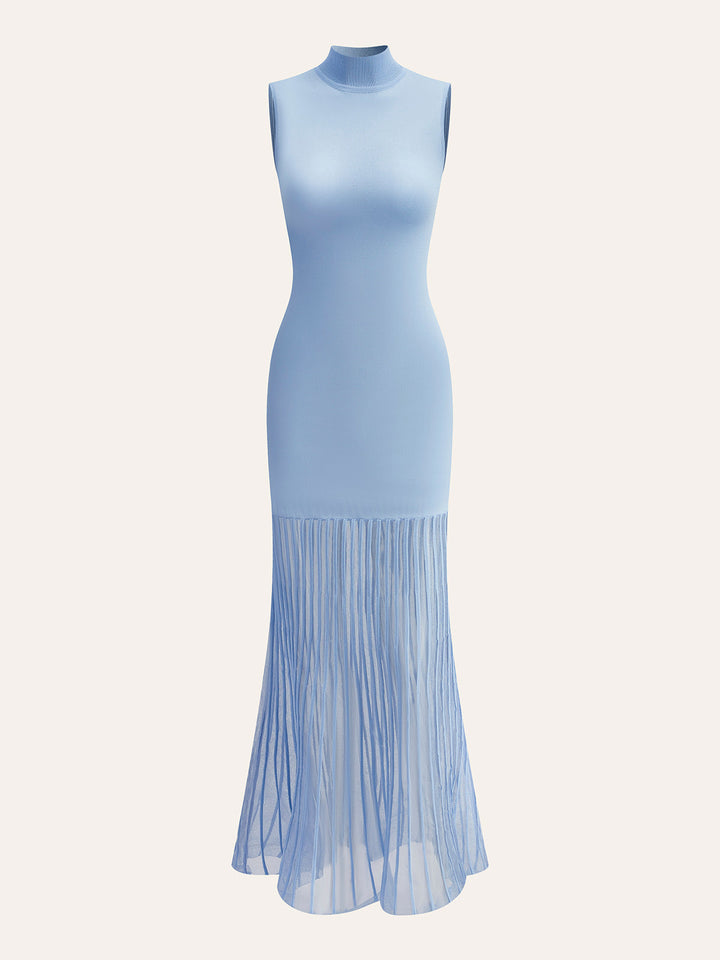 Sleeveless Sheer Panel Dress Without Belt