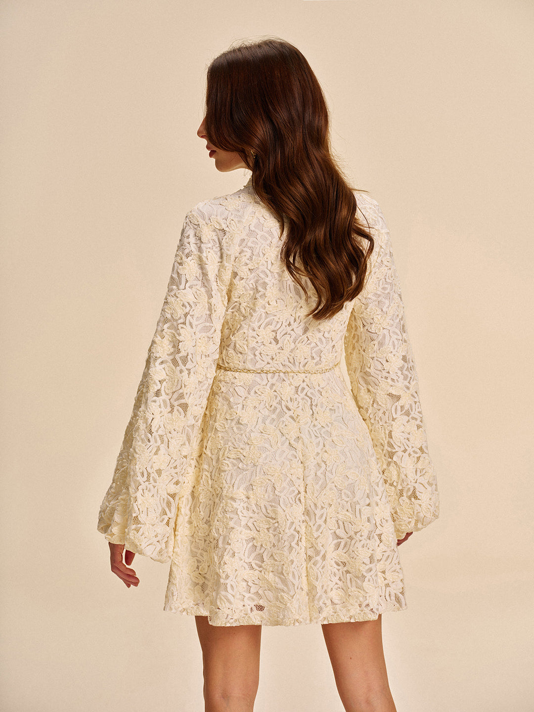 Lace Bell-Sleeve Dress With Belt
