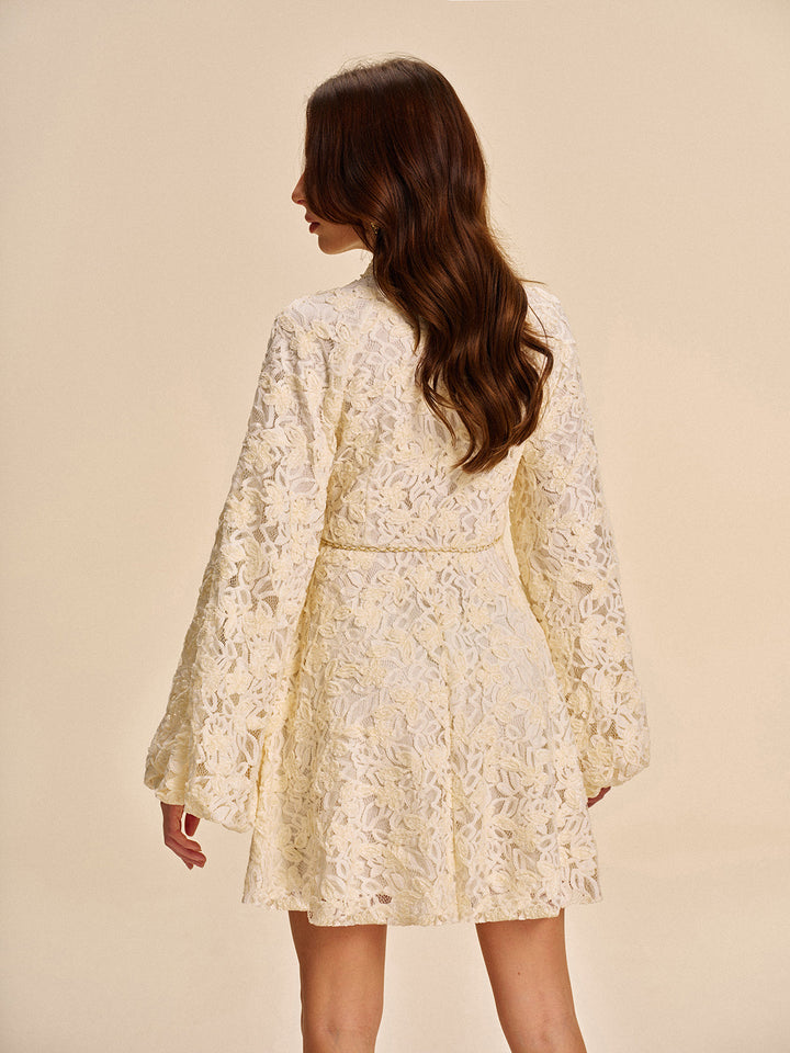 Lace Bell-Sleeve Dress With Belt