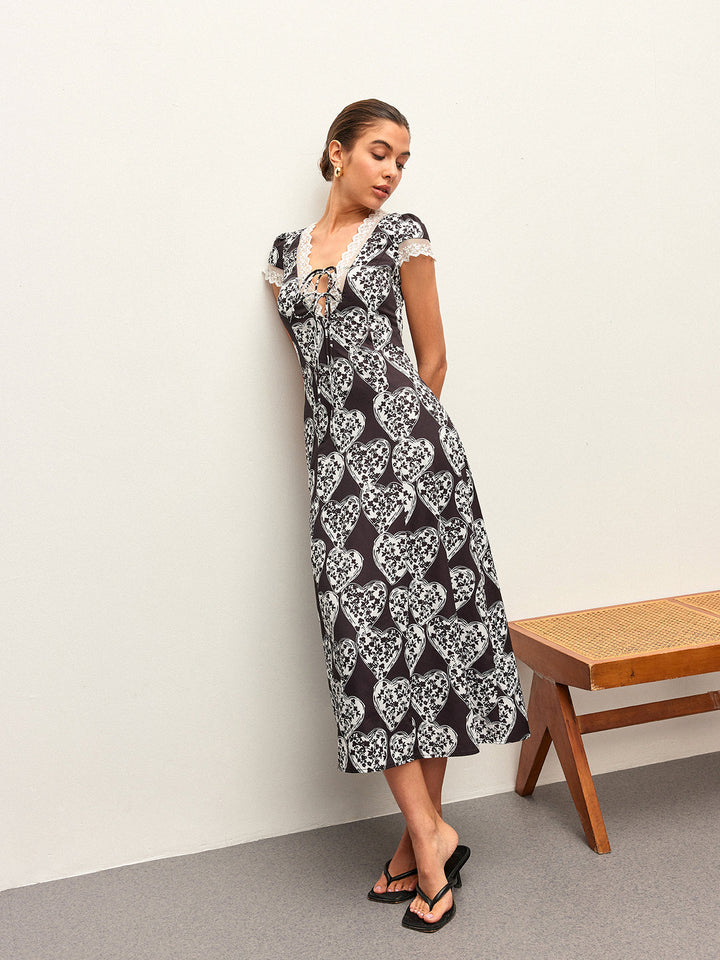 Floral Print V-Neck Tie-Bow Dress