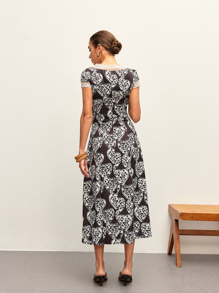 Floral Print V-Neck Tie-Bow Dress