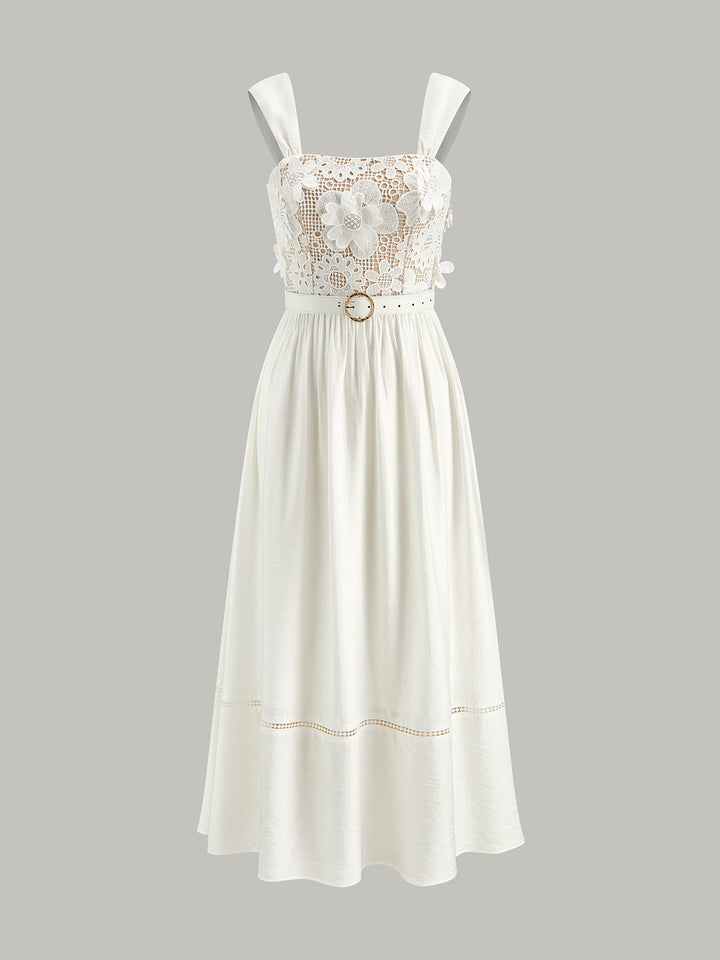 Cotton Floral Lace Belted Dress