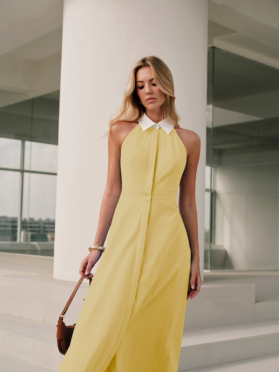 Button Sleeveless Collar Dress