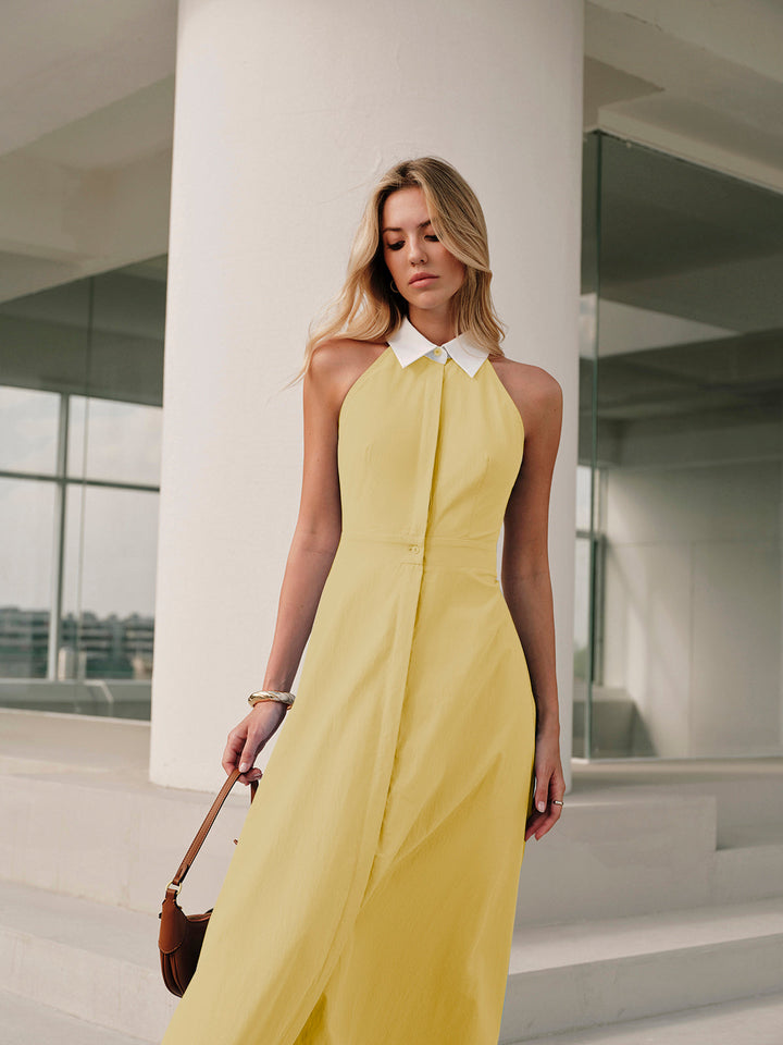 Button Sleeveless Collar Dress