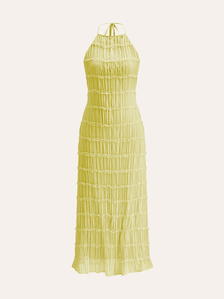 Halter Strappy Back Ruffled Dress