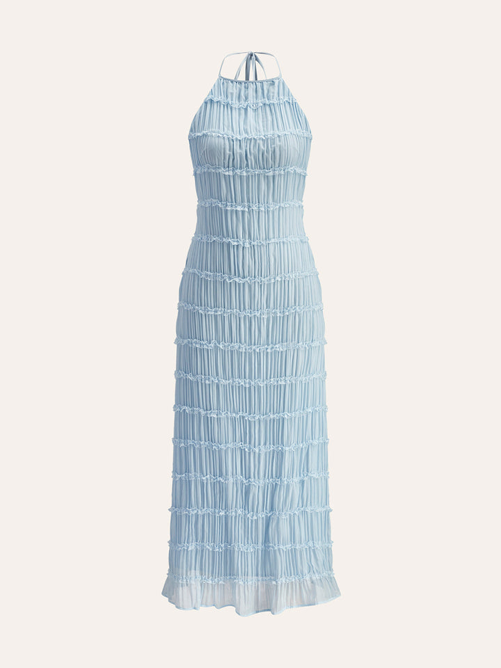 Halter Strappy Back Ruffled Dress