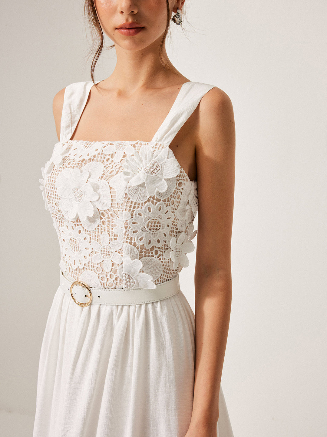 Cotton Floral Lace Belted Dress