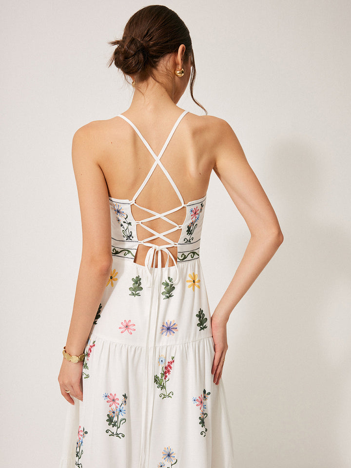 Boho Lace-Up Back Cami Dress
