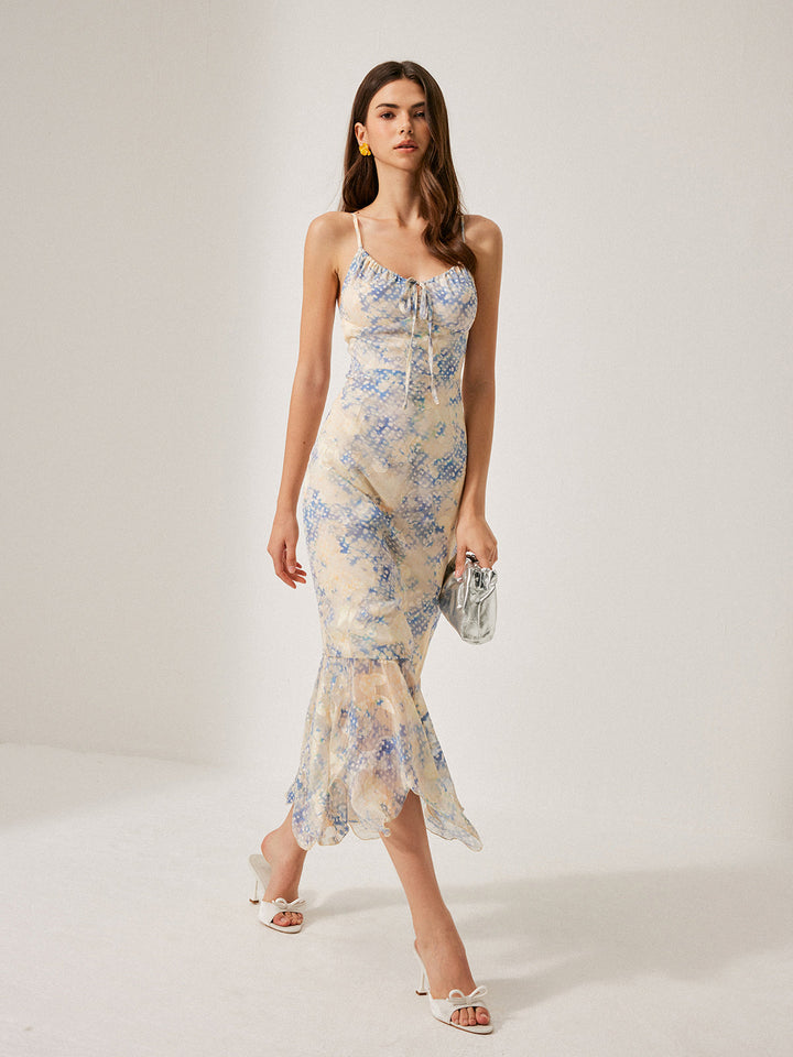 Chiffon Tie-Front Flared Hem Dress