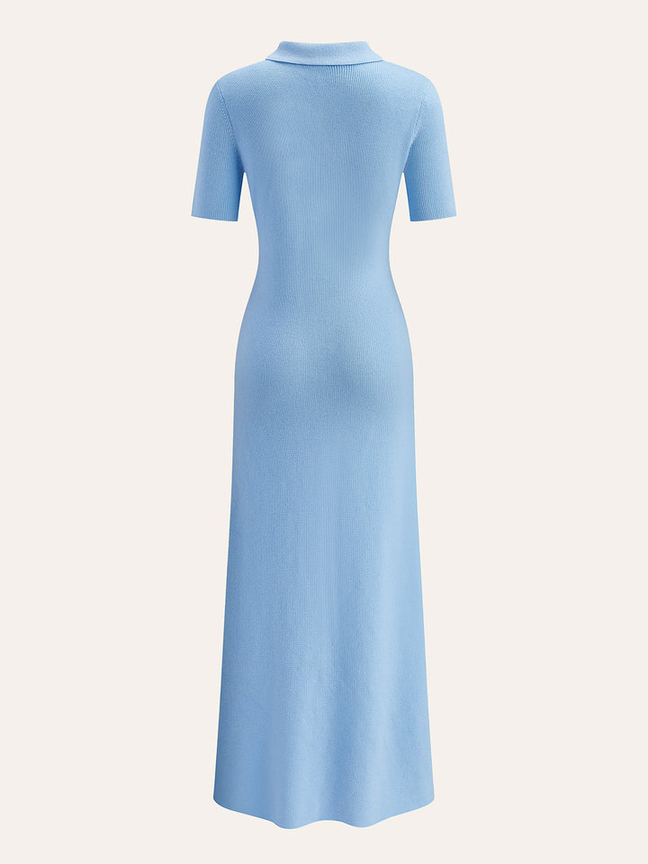 Metal Button Collar Midi Dress