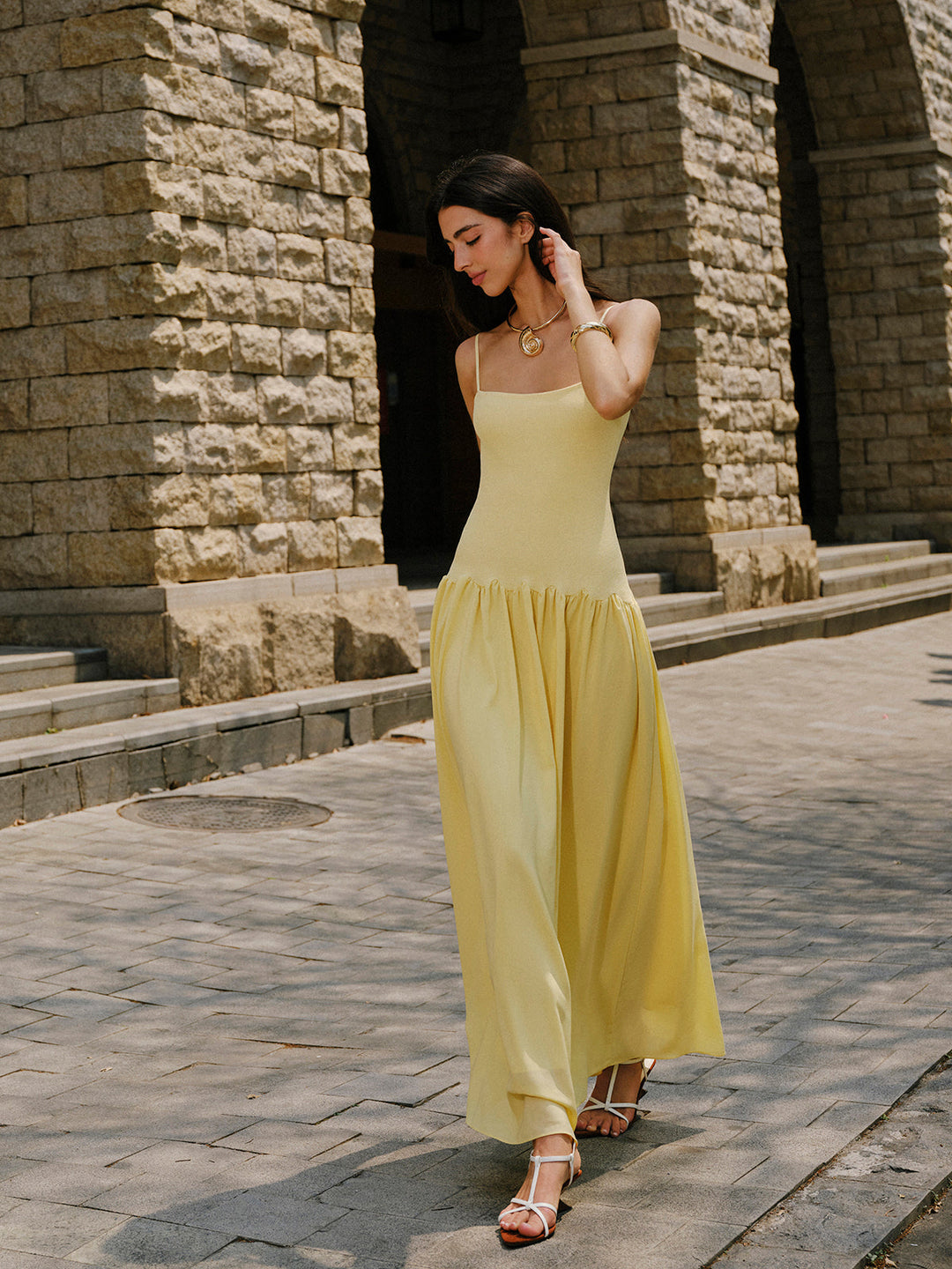 Pleated Hem Cami Sweater Dress