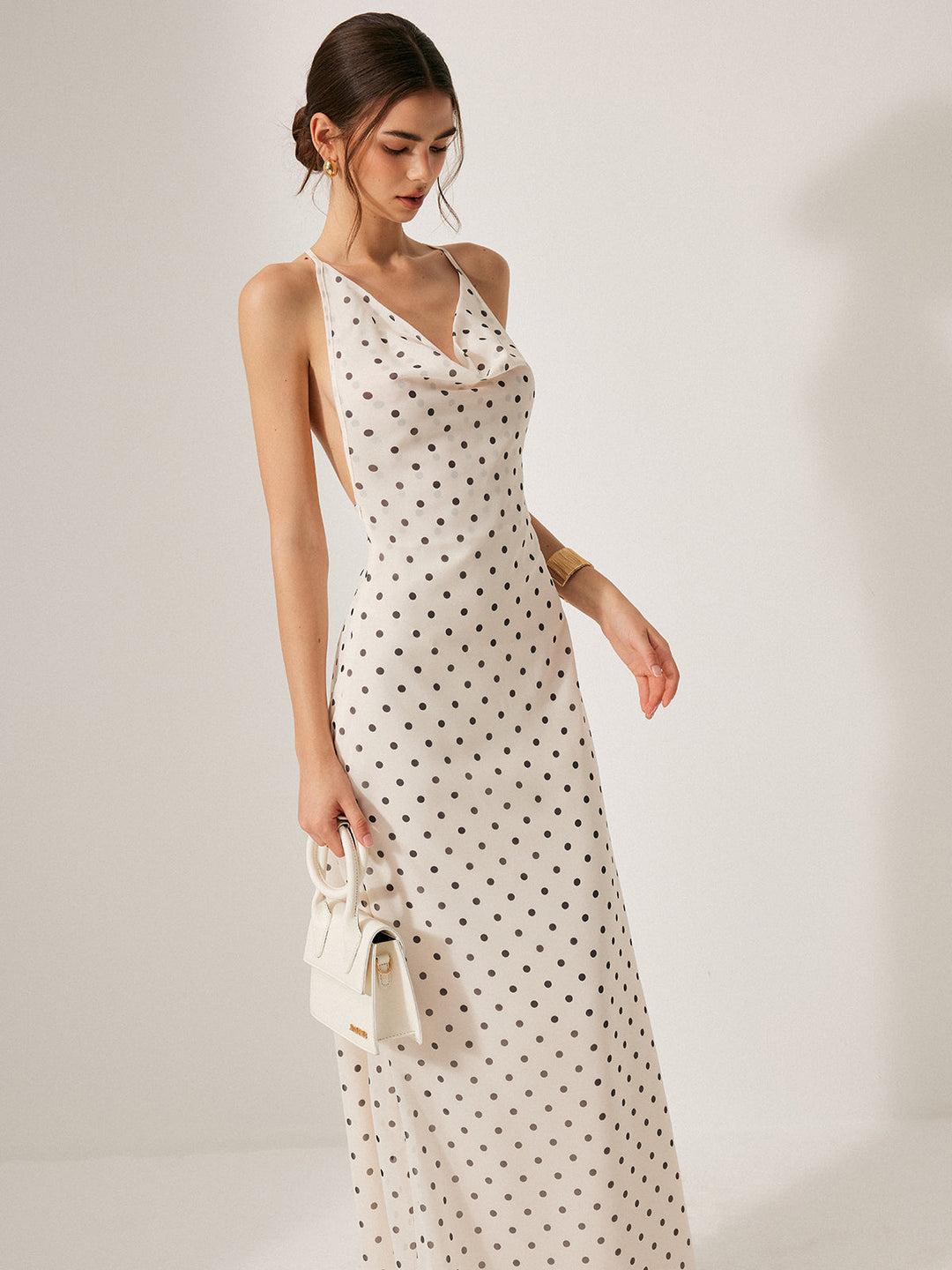 Chiffon Backless Polka Dot Tie Dress