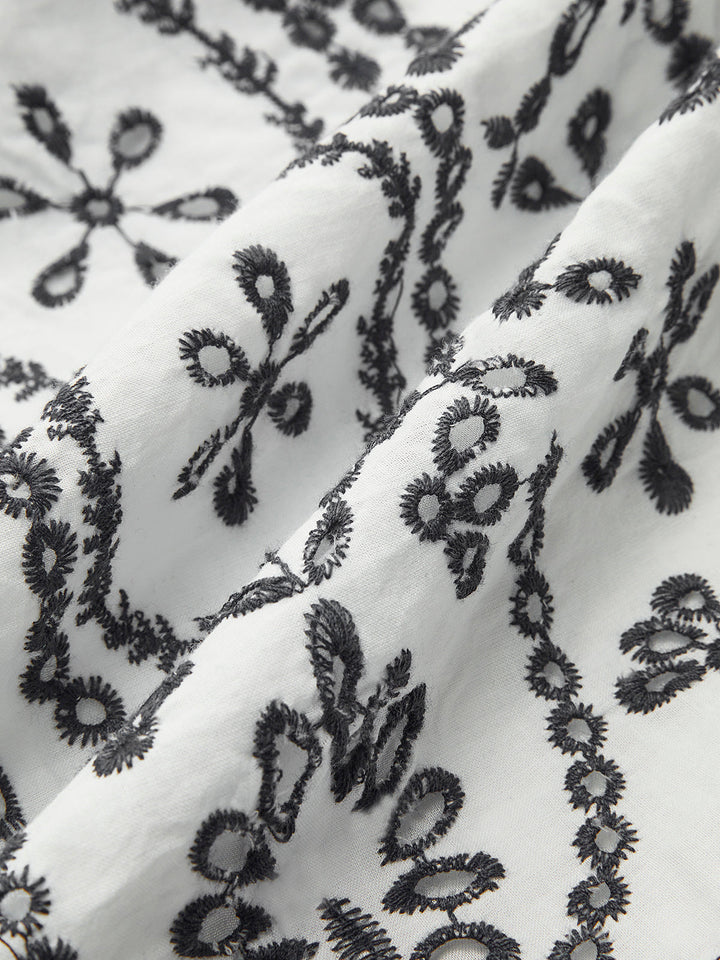 Embroidered V-Neck Belted Dress