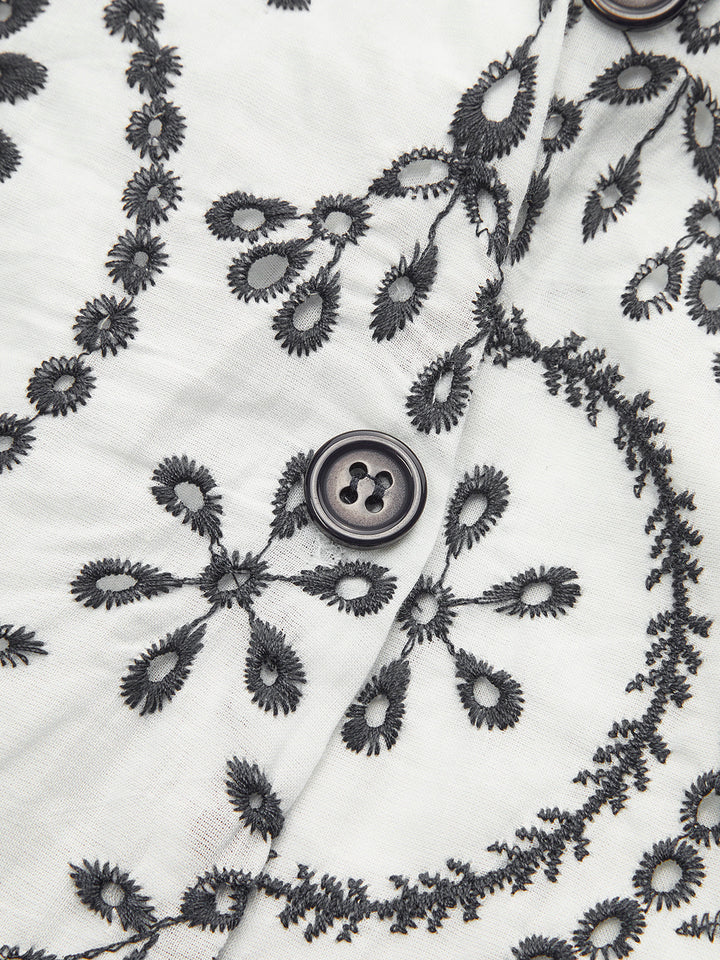 Embroidered V-Neck Belted Dress