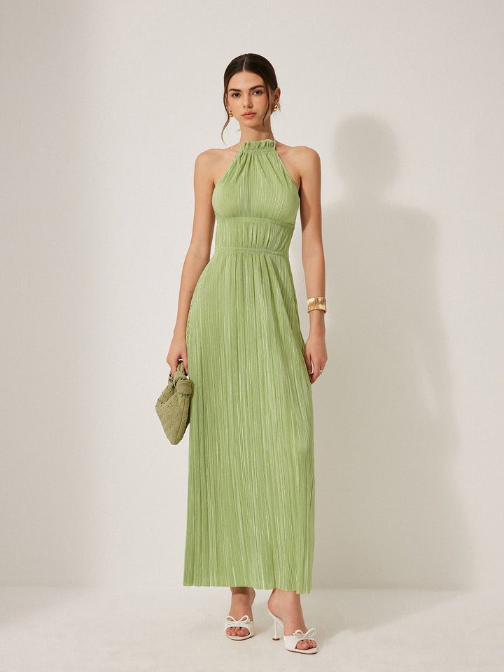 Pleated Halter Backless Dress