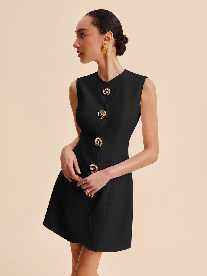 Asymmetrical Button-Up Sleeveless Dress