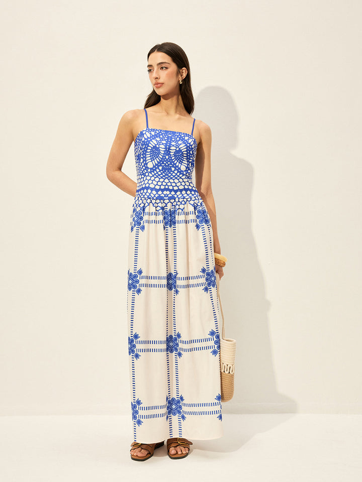 Print Adujstable Spaghetti Strap Zipper Dress