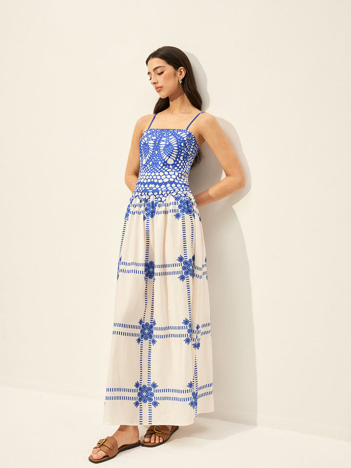 Print Adujstable Spaghetti Strap Zipper Dress