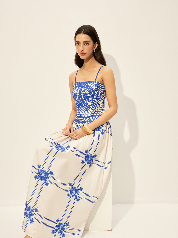 Print Adujstable Spaghetti Strap Zipper Dress