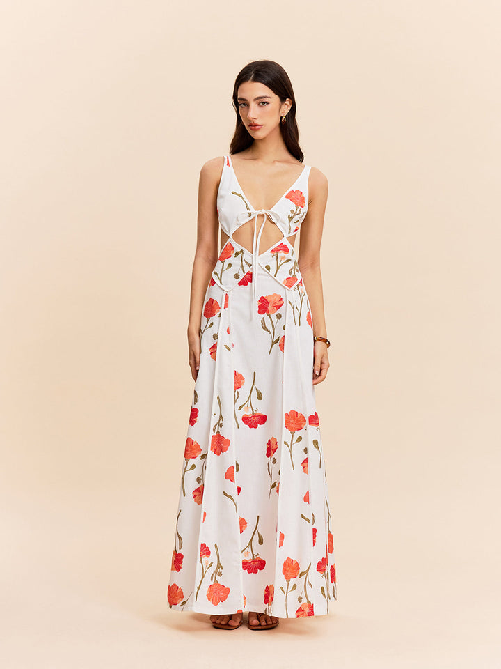 Floral Cut-Out Tie-Back Dress