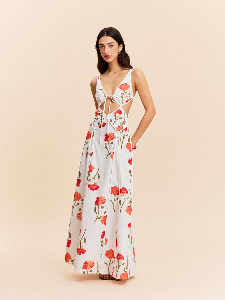 Floral Cut-Out Tie-Back Dress