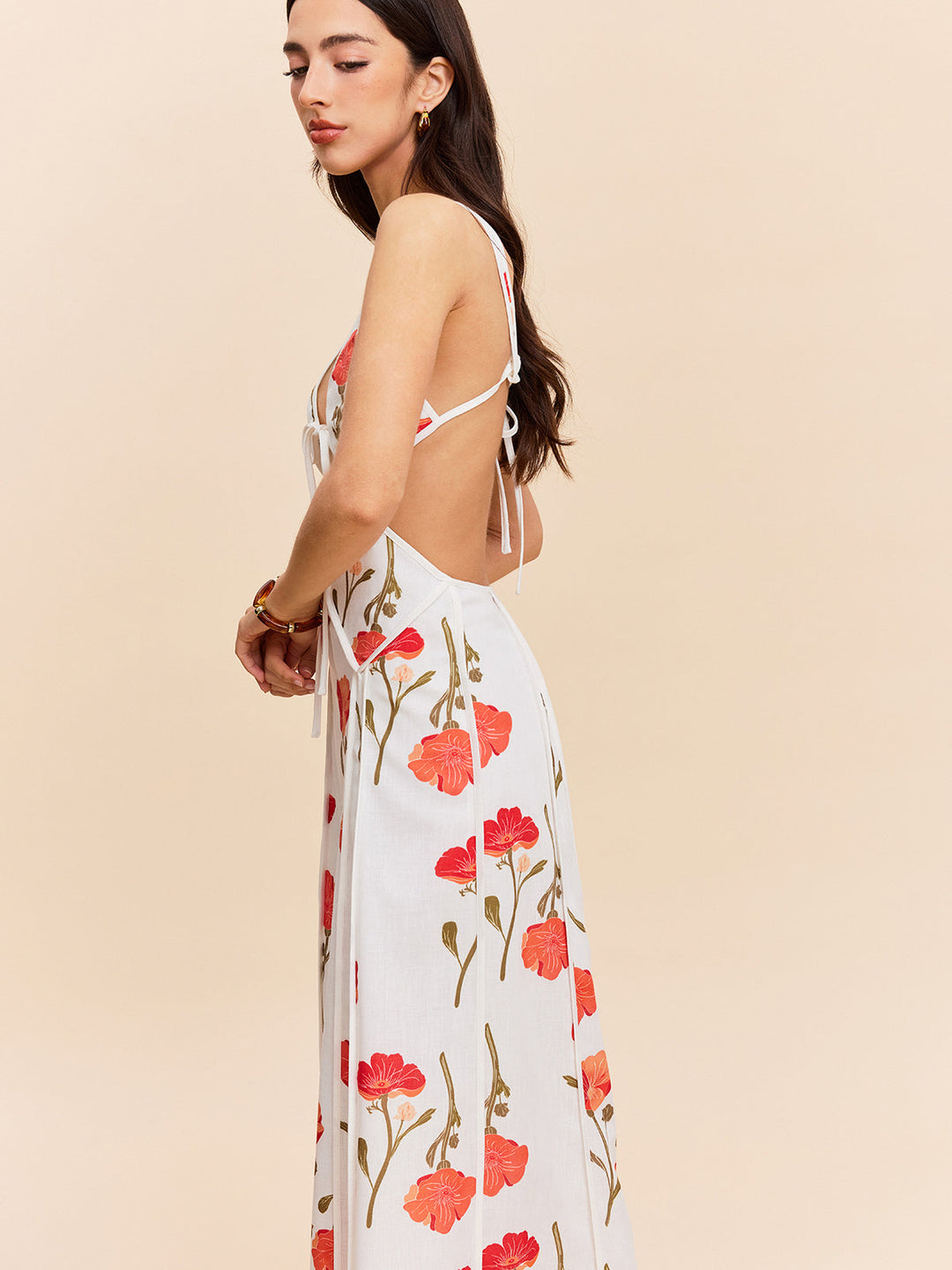 Floral Cut-Out Tie-Back Dress