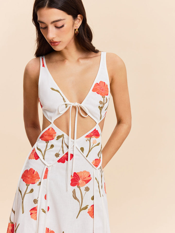 Floral Cut-Out Tie-Back Dress