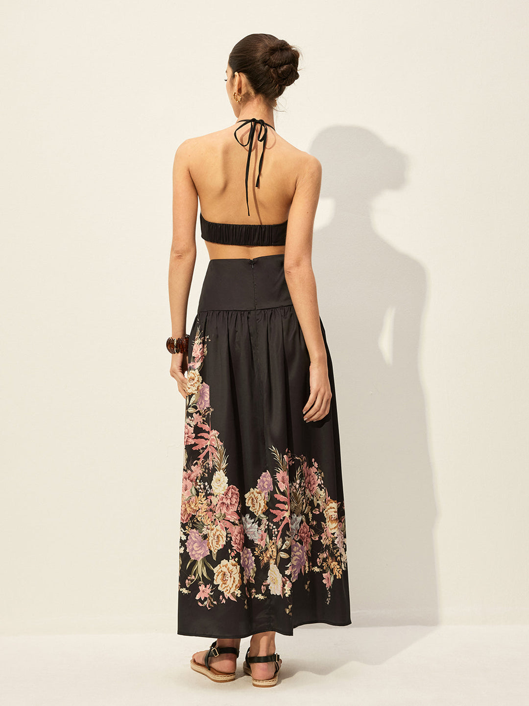 Floral Print Halter Neck Dress With Cut-Out Detail