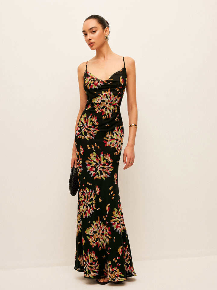 Semi-Sheer Boho Tied Back Chiffon Cami Dress