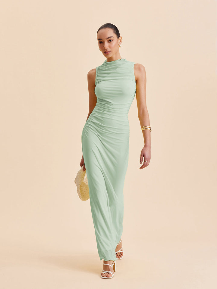 Mesh Ruched Sleeveless Dress