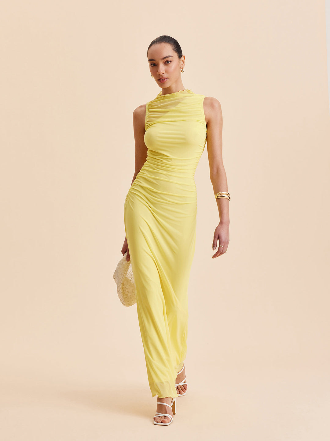 Mesh Ruched Sleeveless Dress