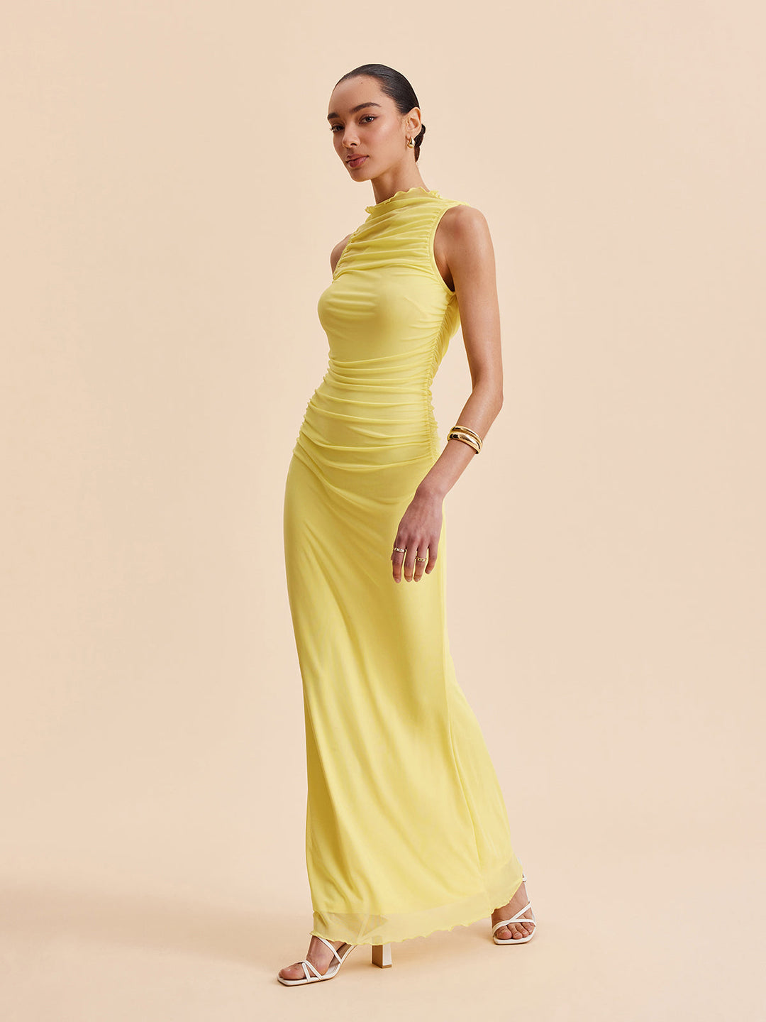 Mesh Ruched Sleeveless Dress