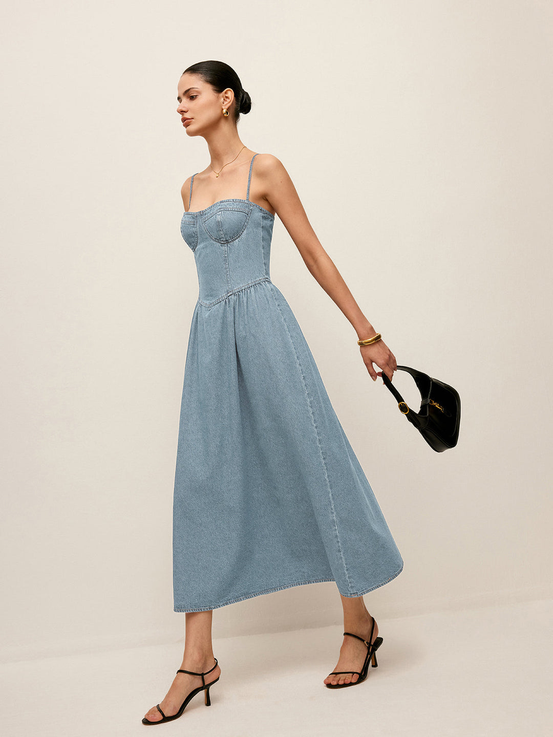 Sweetheart Collar Denim Dress