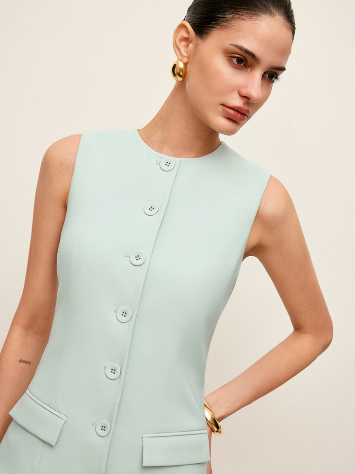 Button Front Dress With Pockets