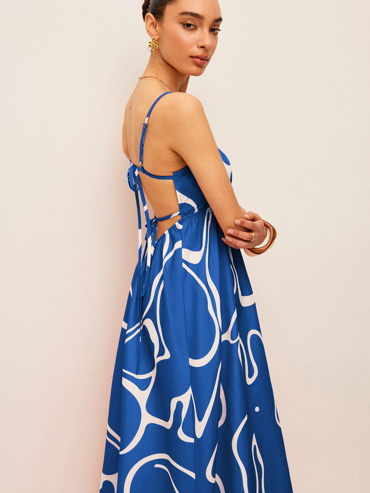 Printed Back Tie Detail Dress