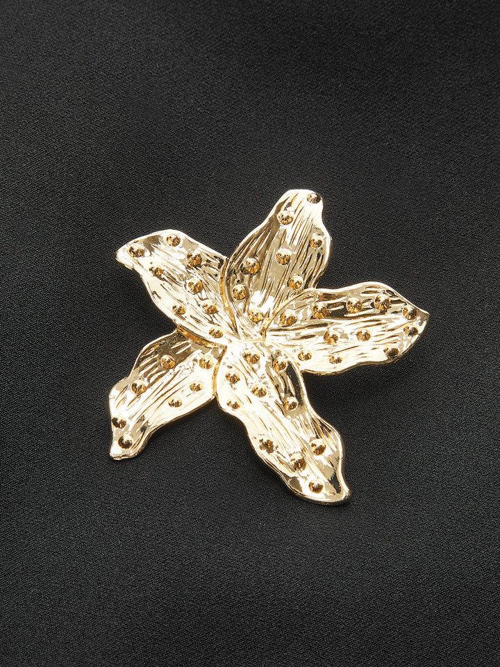 Metal-Button High-Neck Short Dress