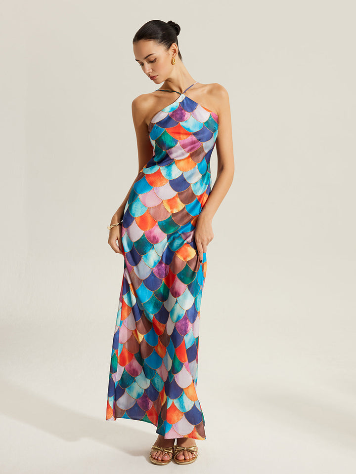 Colorful Scales Pattern Halter Dress