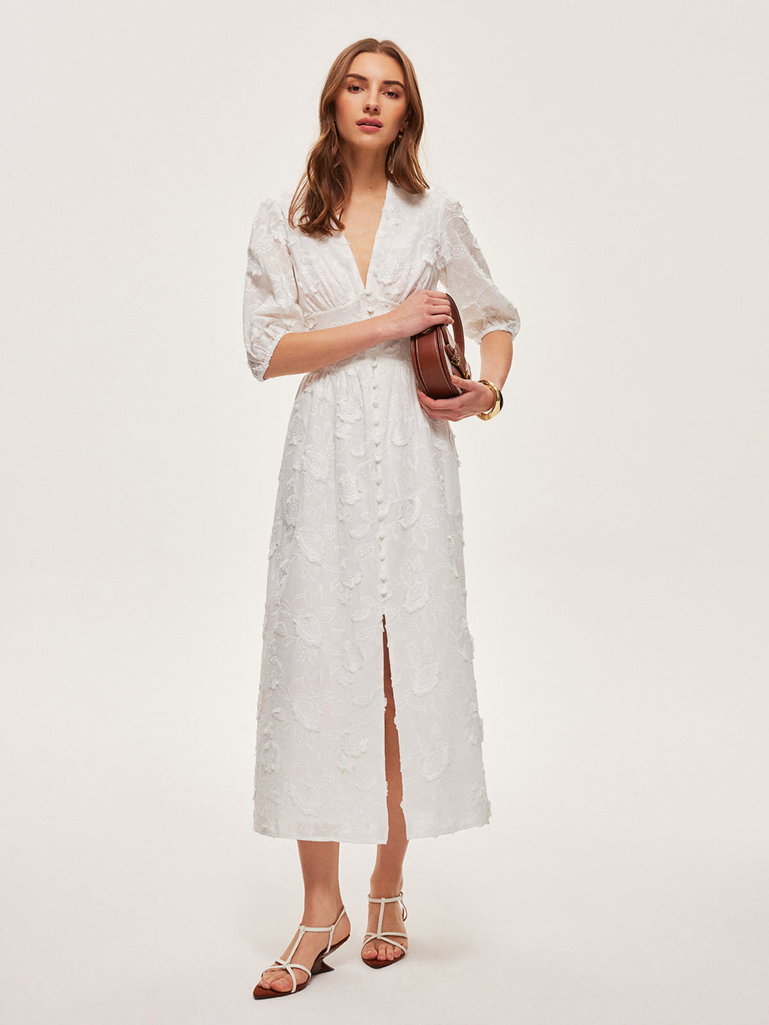 Cotton Embroidered Button-Front Dress