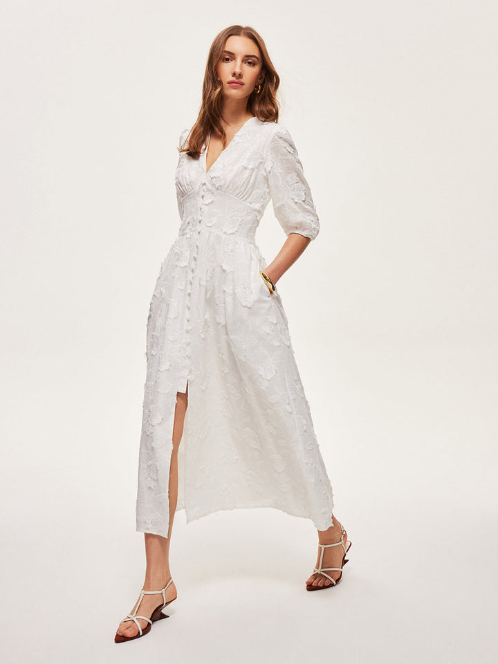 Cotton Embroidered Button-Front Dress