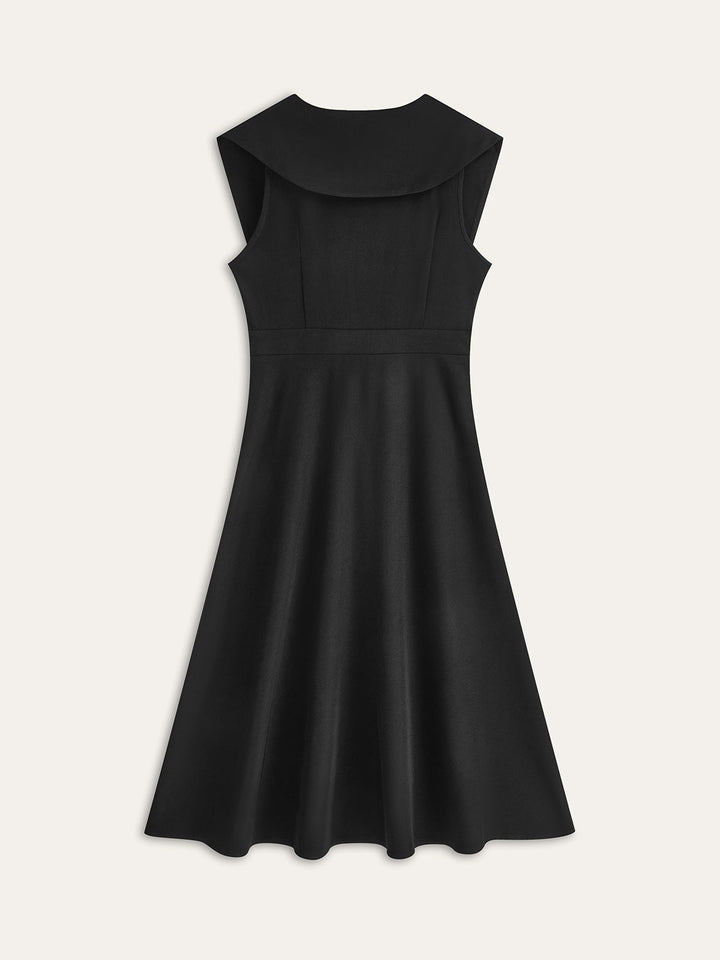 Wide Collar Button-Down Pleated Dress