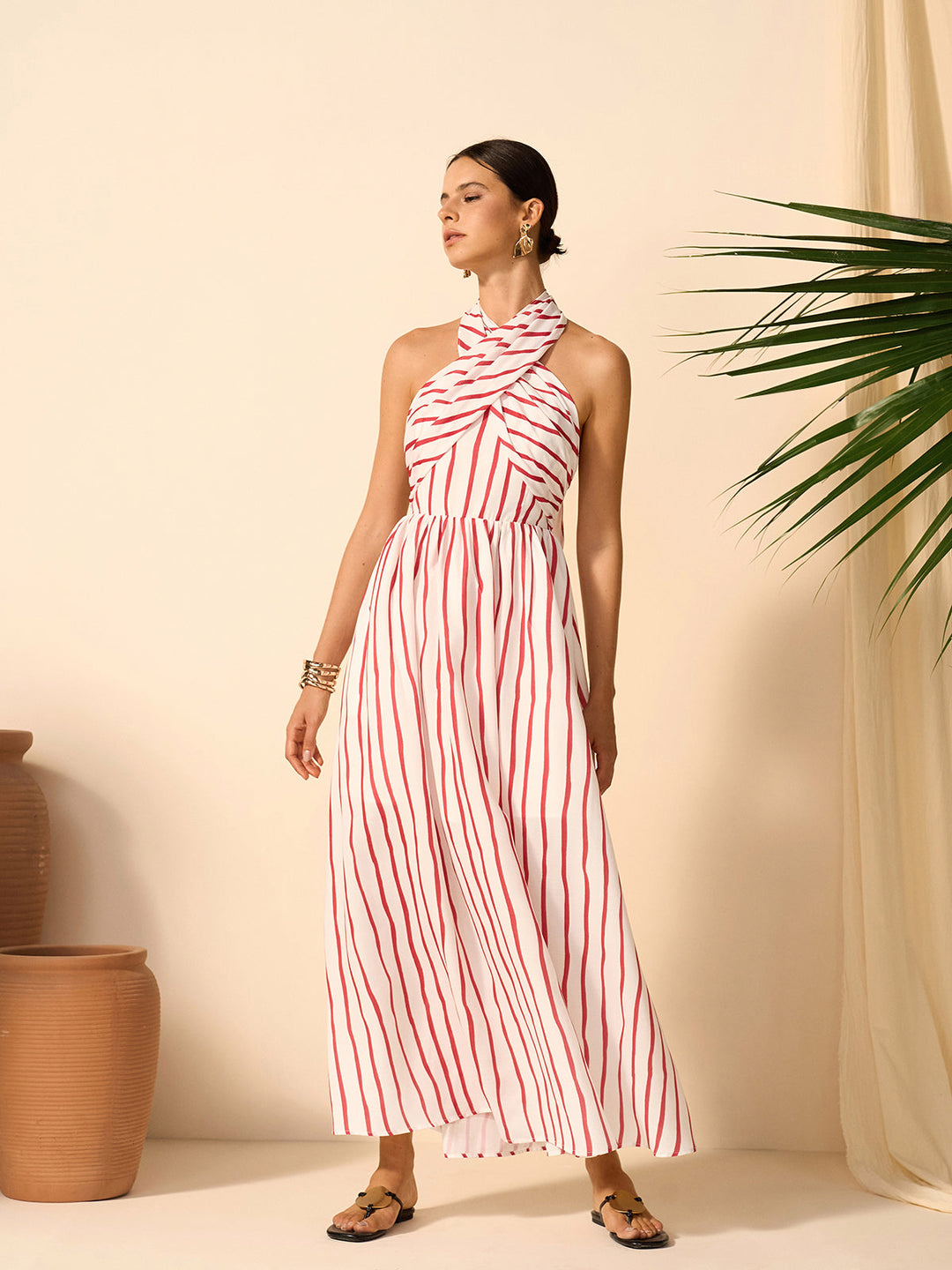 Striped Twist Halter Dress
