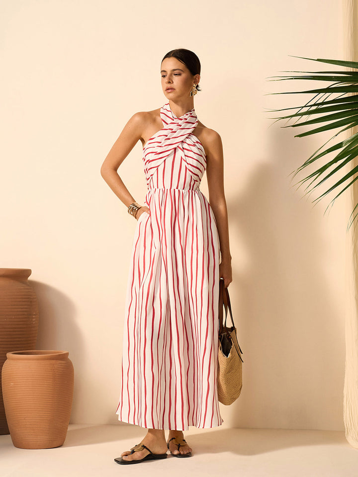 Striped Twist Halter Dress