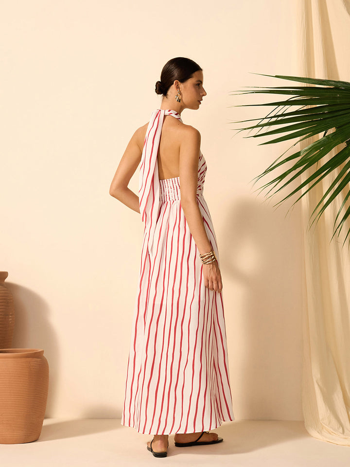 Striped Twist Halter Dress