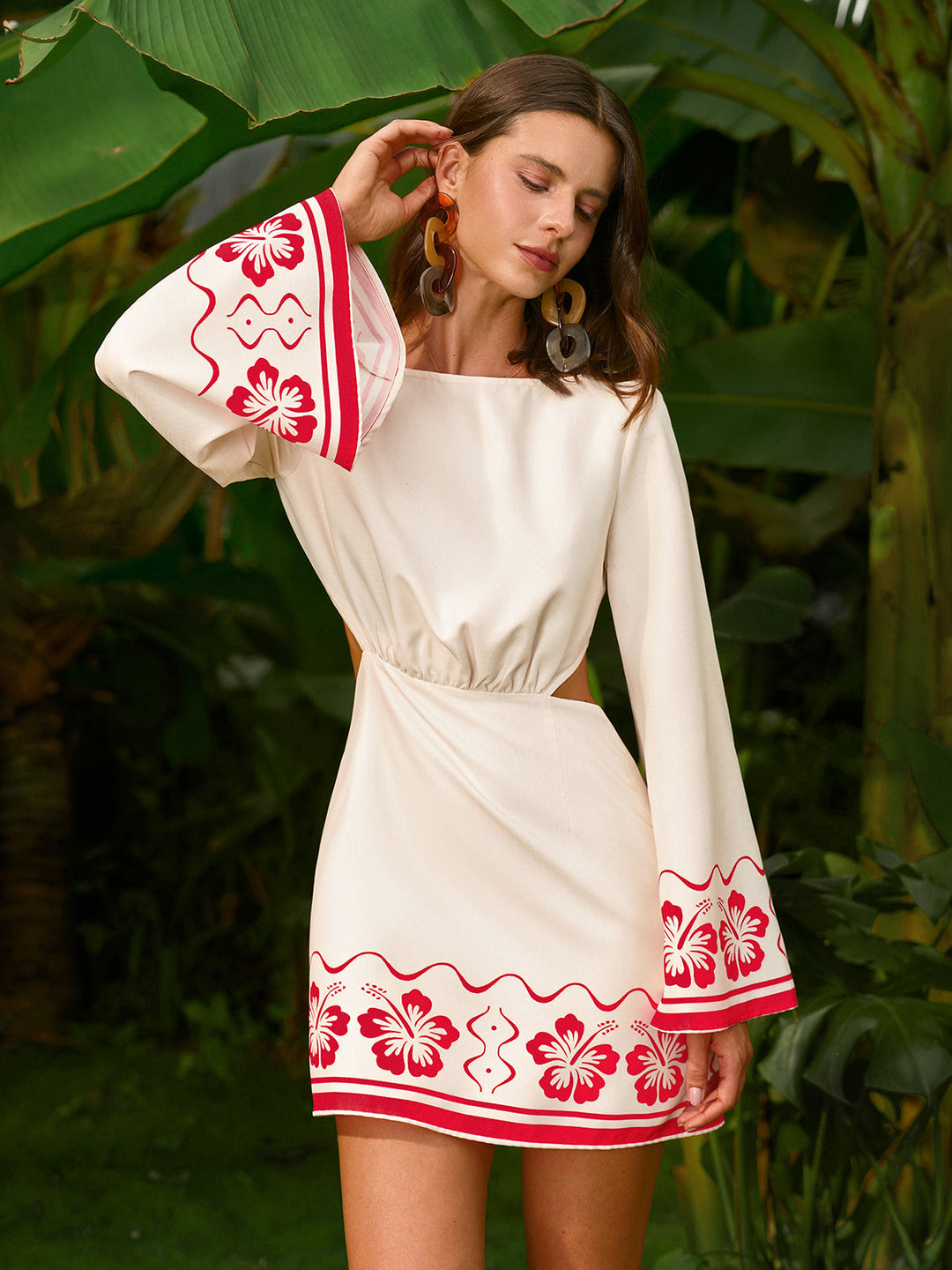 Floral Embroidered Backless Tie Dress