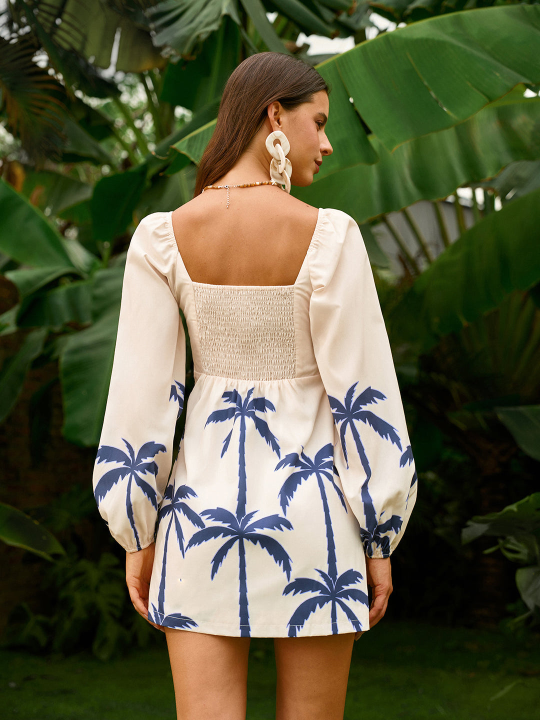 Long Sleeve Twist Front Print Dress