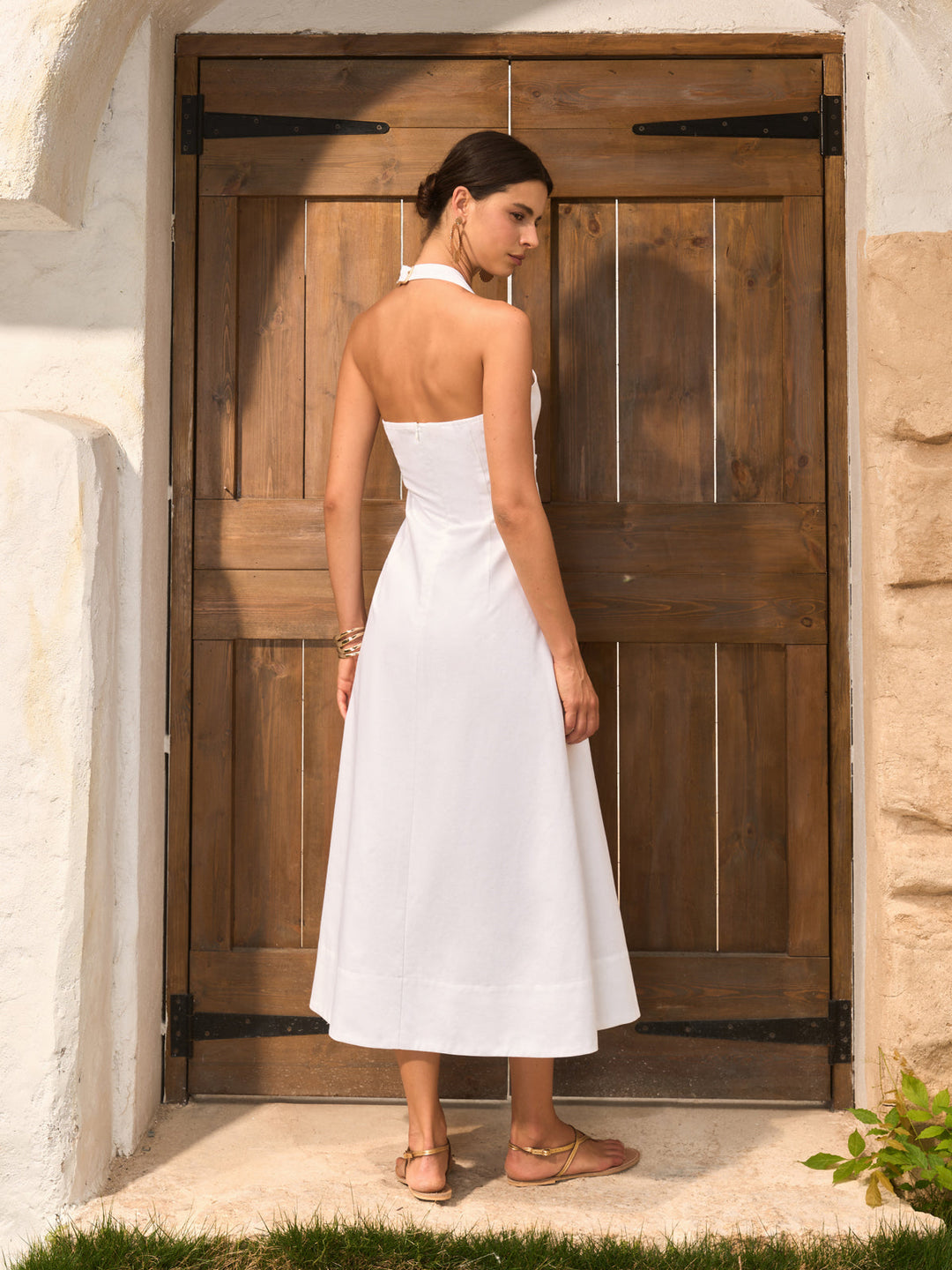 Cotton & Linen Cutout Halter Dress