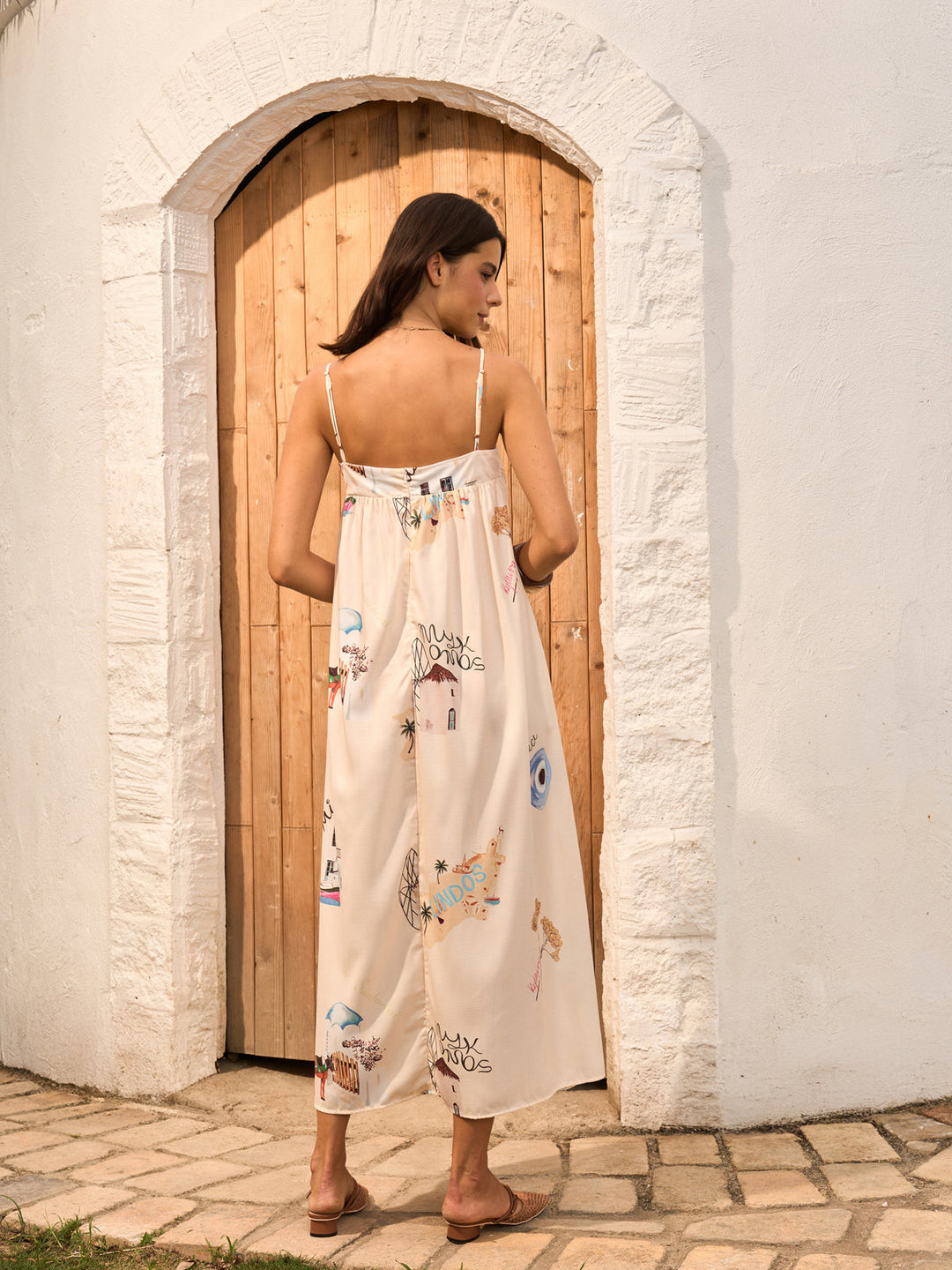 Graphic Print Tie-Front Cami Dress